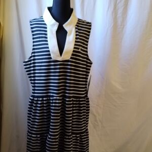 Nautica Black and White Striped Midi Dress